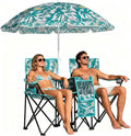Anwick Folding Double Camping Chair with Umbrella (Green)