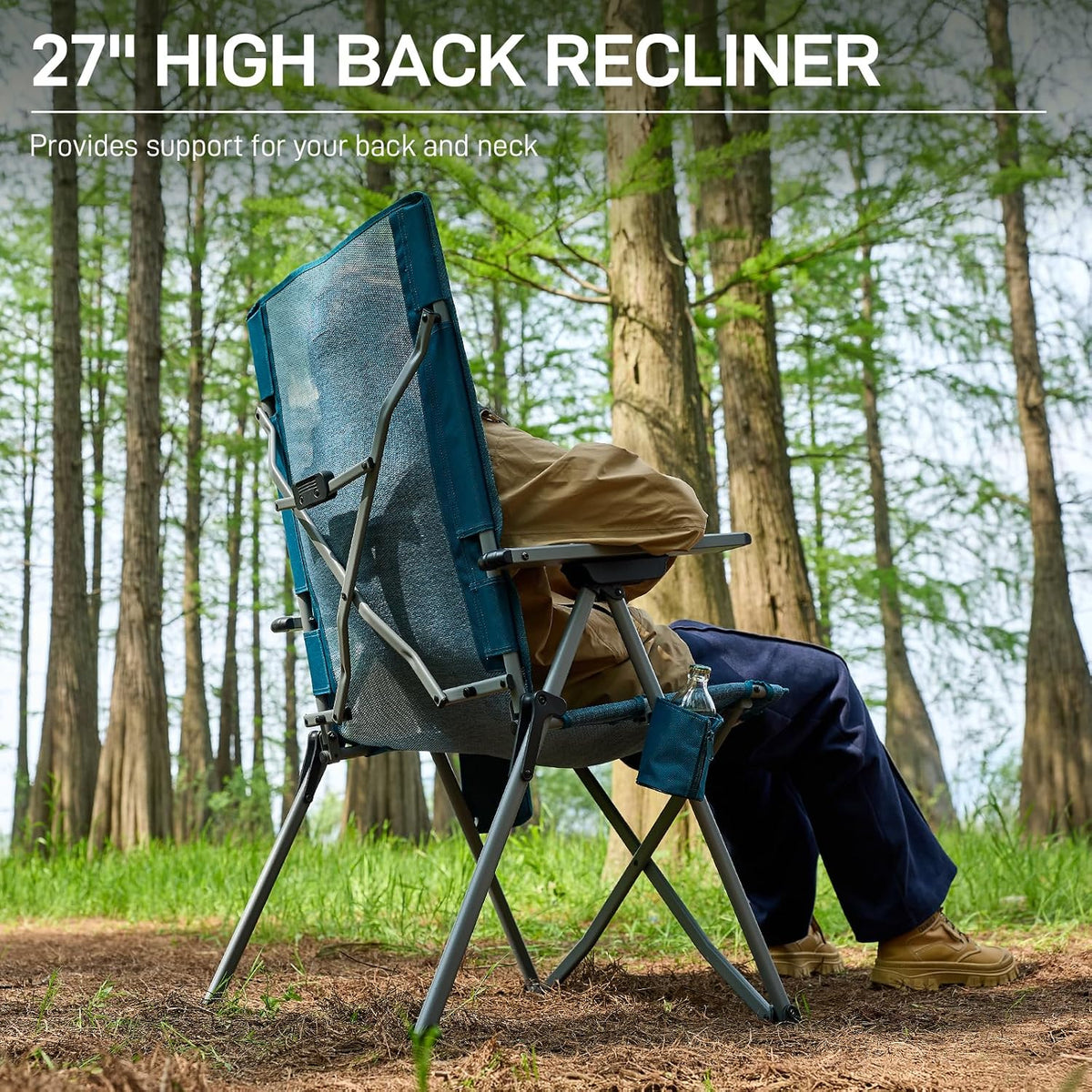 EVER ADVANCED Reclining Camping Chairs for Adult Supports 350lbs Mesh Blue