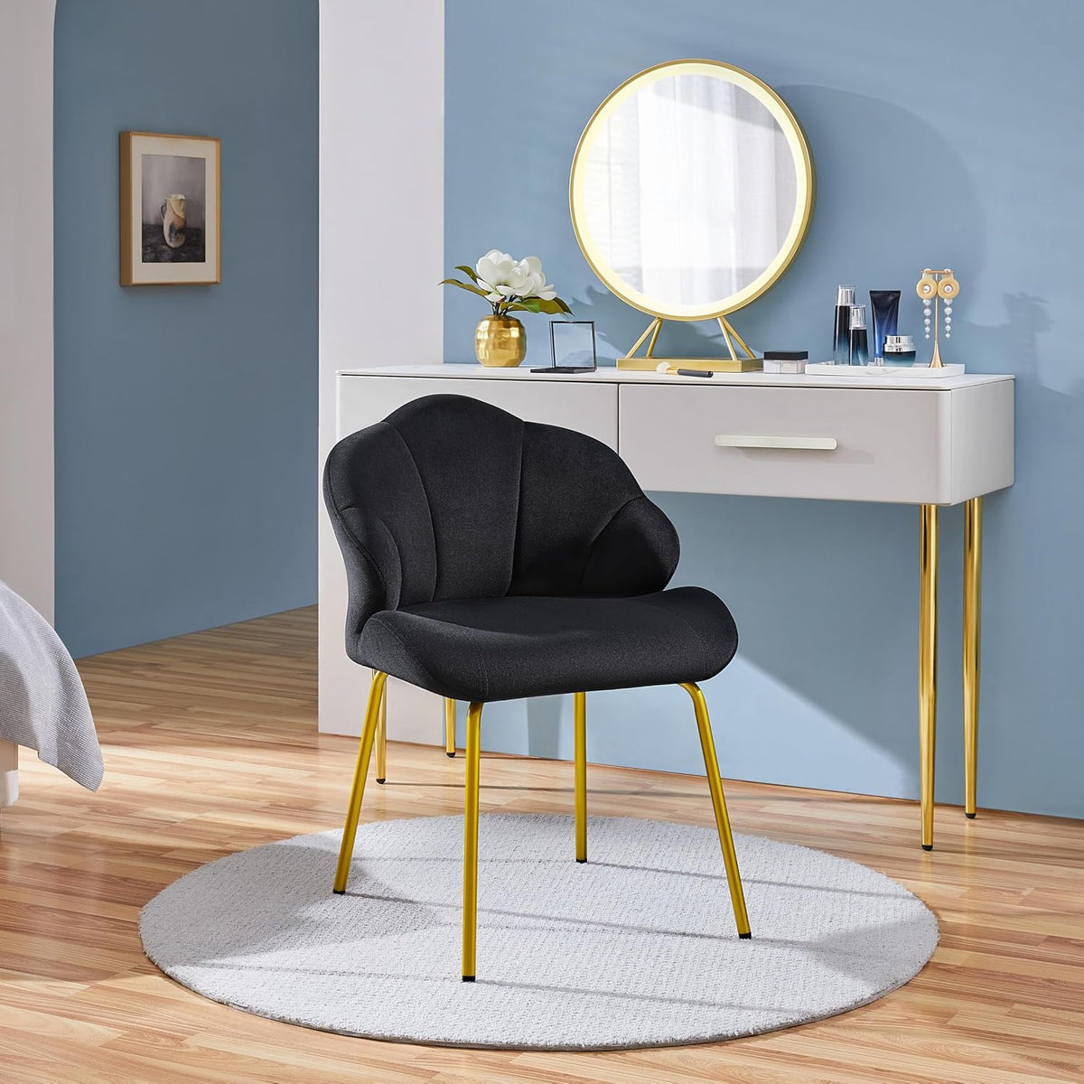 Yaheetech Flower Shape Vanity Chair with Petal Armrests, Black