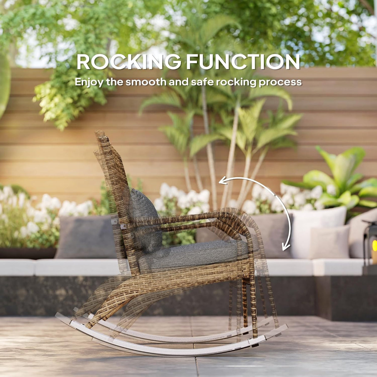 Outsunny Outdoor Wicker Adirondack Rocking Chair High Back Gray