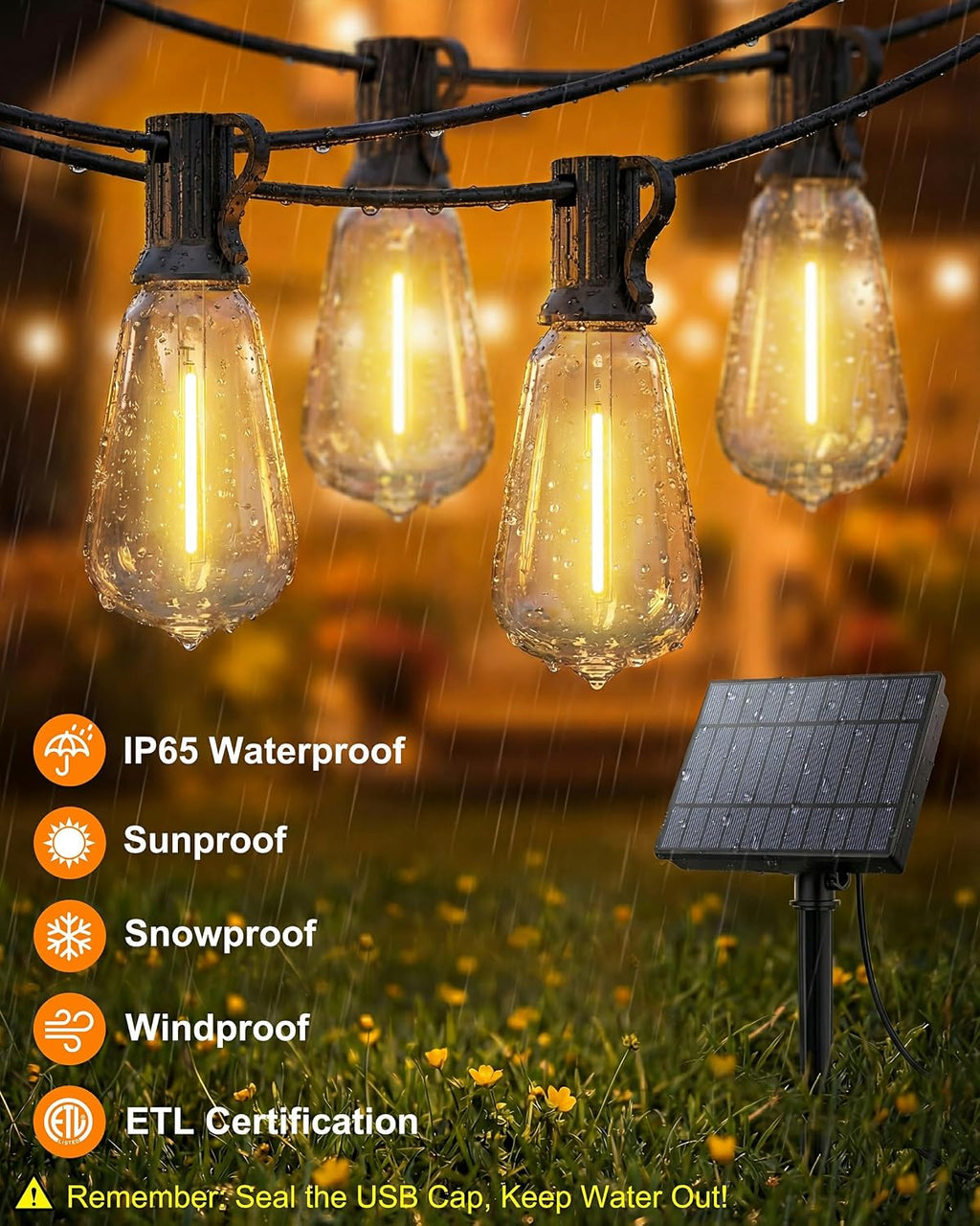 Solar String Lights Waterproof, 162FT(72+3) ST38 Outdoor Lights with Remote, Dimmable, Timer, 3 Light Modes, USB & Solar Patio Lights for Backyard, Yard, Garden, Gazebo, Fence (2700K)
