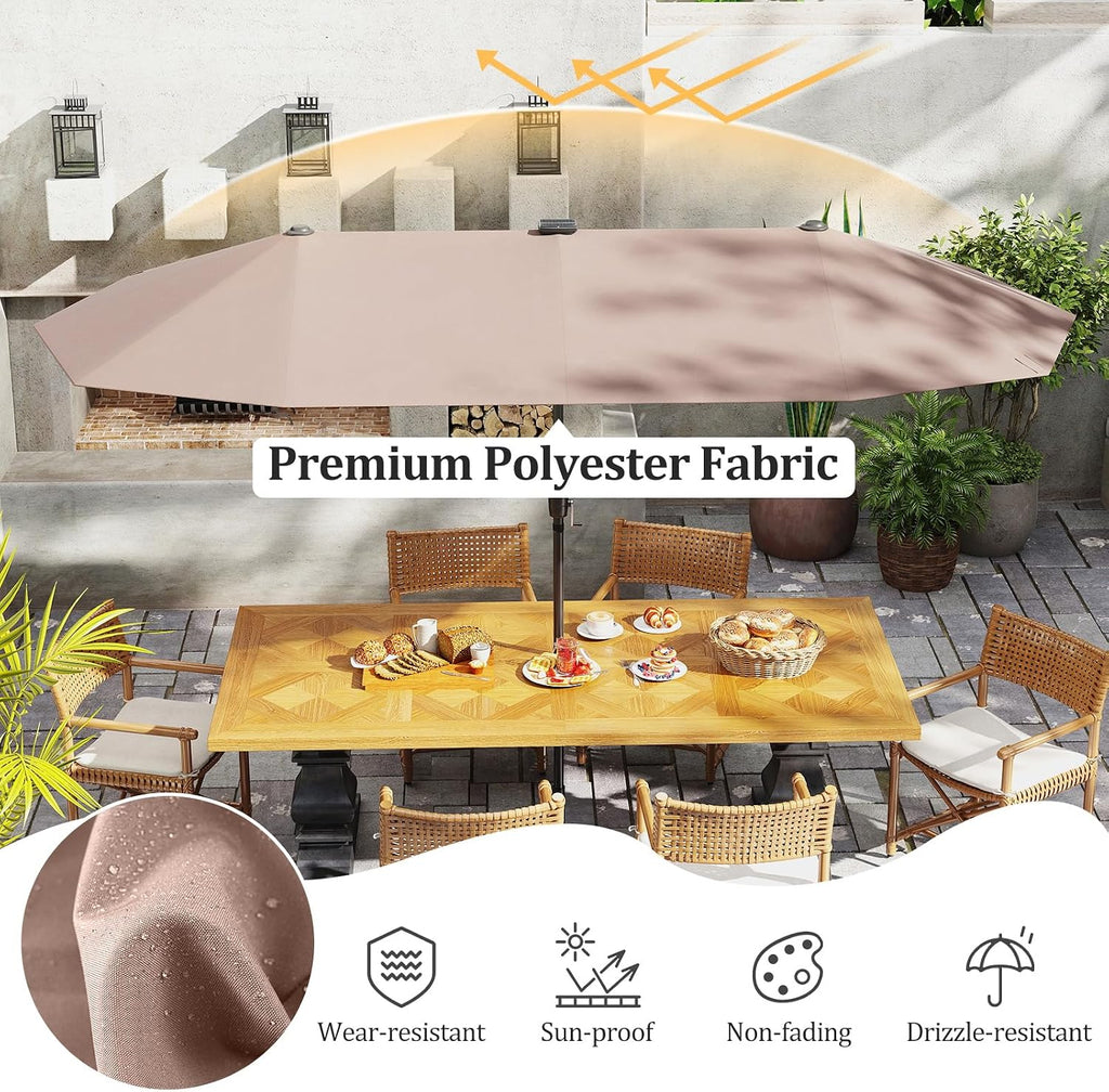 HAPPYGRILL 13 FT Extra Large Double-sided Patio Umbrella with Solar Lights