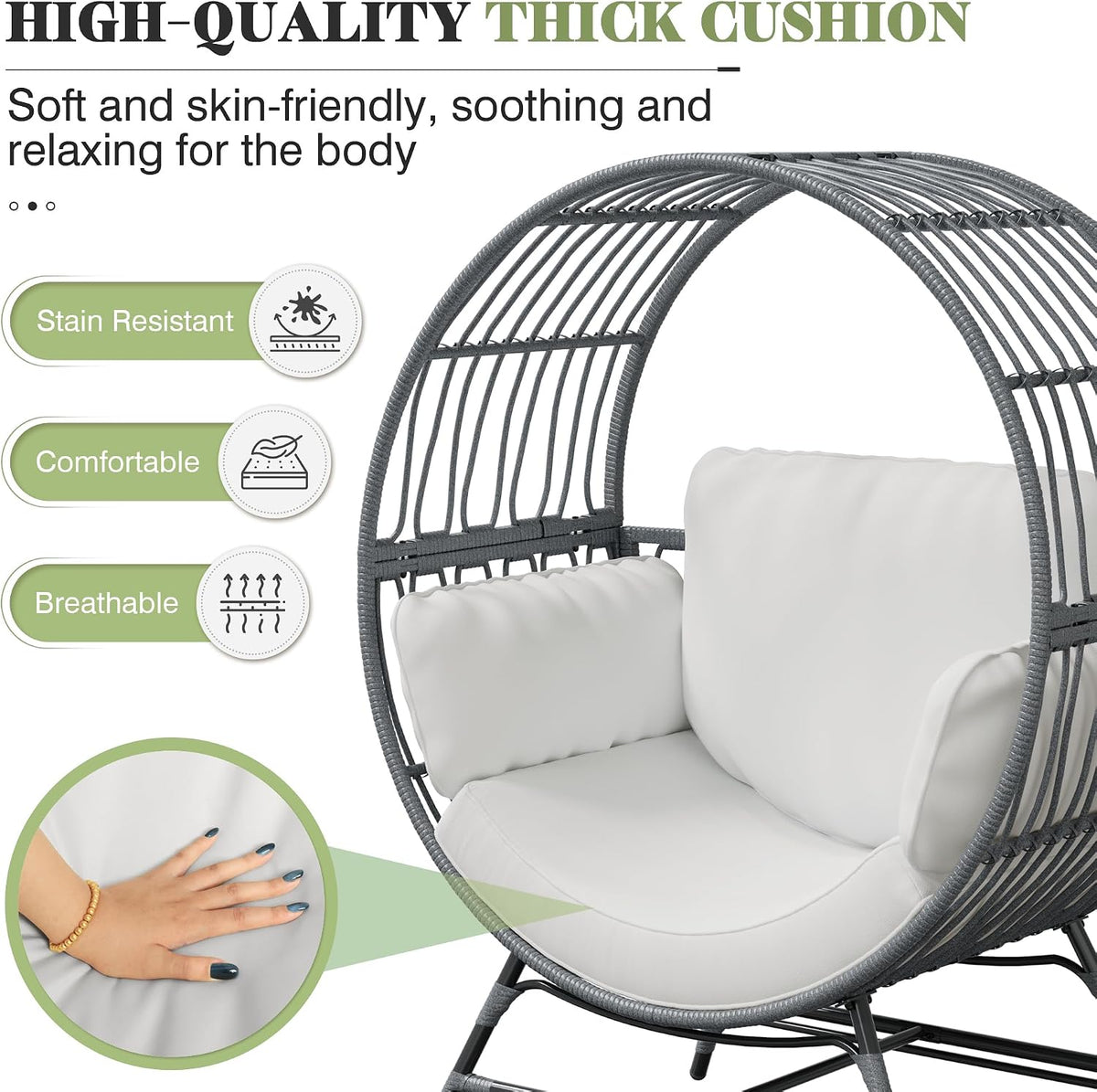 Bifanuo Oversized Egg Chair Indoor/Outdoor Rattan Hanging Basket Chair with Thickened Cushion Supports 350LBS – Wicker Patio Lounge Chair for Balcony Porch Living Room Backyard (Grey)
