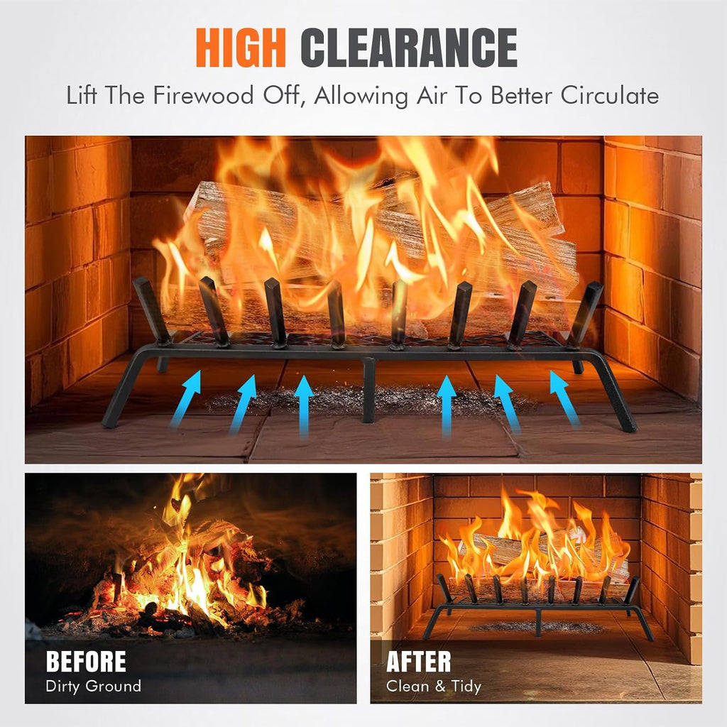INNO STAGE 30 Inch Fireplace Grate with Ember Retainer, Indoor Outdoor
