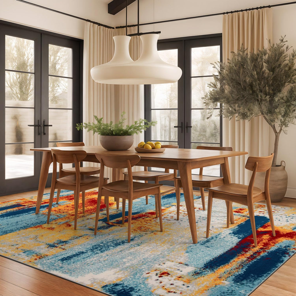 Rugshop Abstract Fade-Resistant Living Room Area Rug Multi 7'10" x 10'