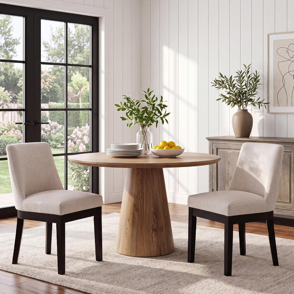 HNY Beige Linen Dining Chairs Set of 6, Soft Upholstered Dining Room Chairs