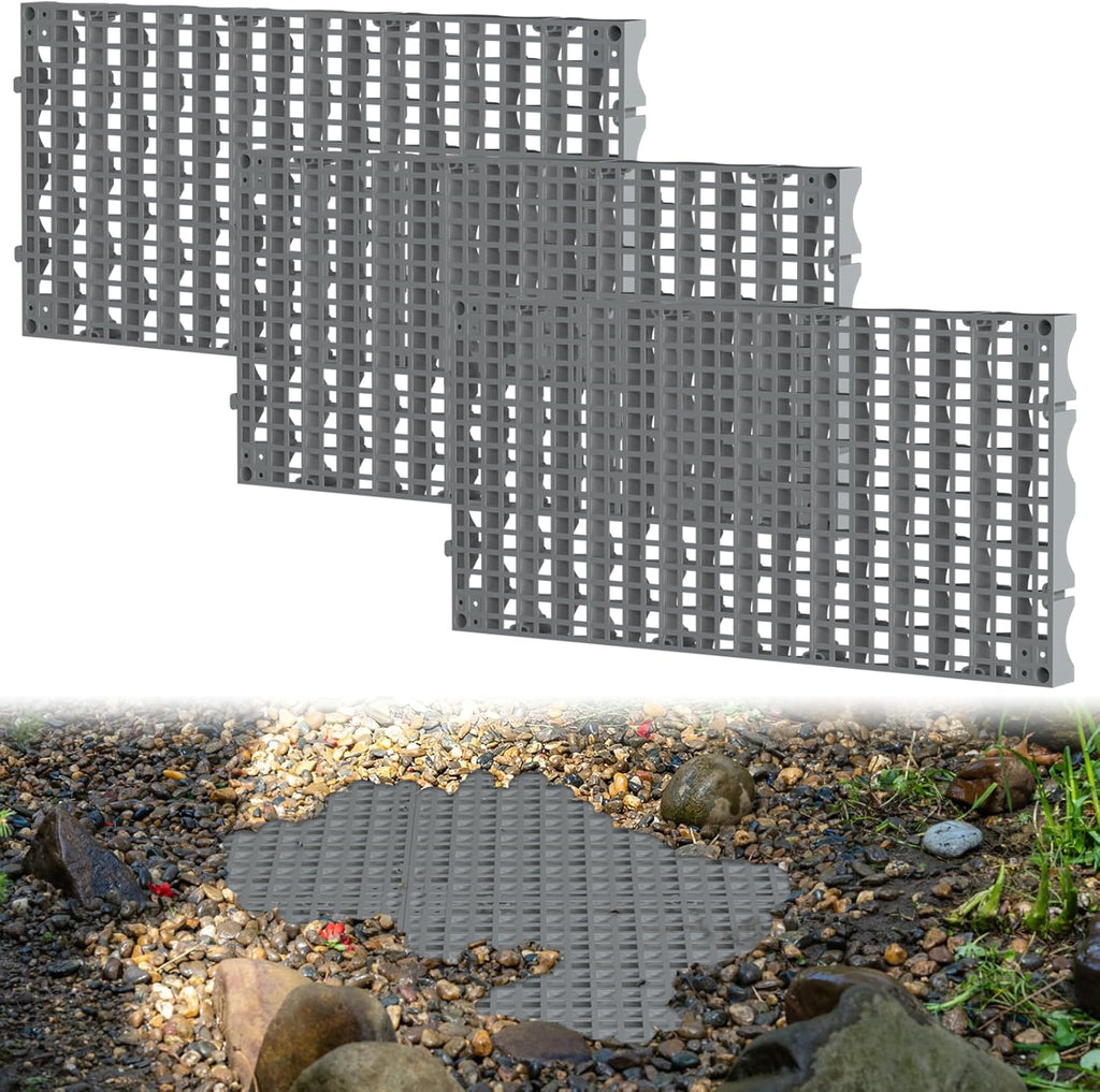 3 Pack 24" x 12" Heavy Duty Fountain Basin Grate, Hide Reservoir Grid for Pondless Waterfall, Hides Rocks, Vases and Decor, Indoor Outdoor Pond Water Garden Fountains, Snap Together Design, Gray