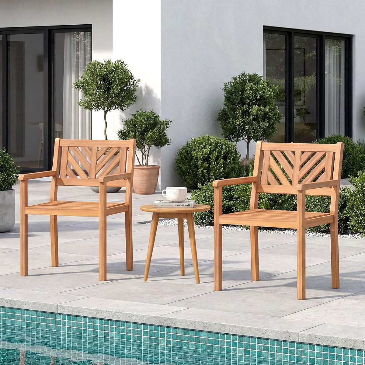 Tangkula Acacia Wood Patio Dining Chairs Set of 2