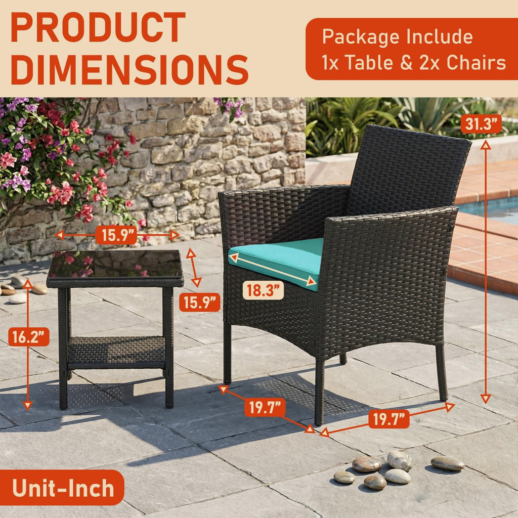 NChanmar 3 Pieces Patio Furniture Outdoor Bistro Set Outdoor&Indoor,Blue