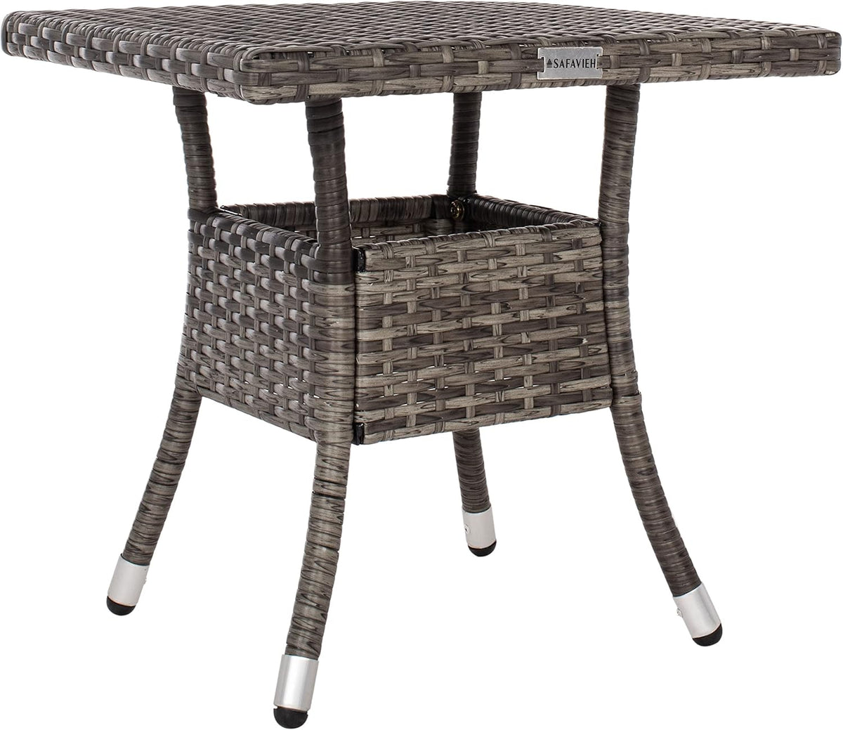 SAFAVIEH Outdoor - Edna 3-Piece Lounge Set - Grey Brown & White - Steel Frame & Faux Rattan with Cushion - Wingback Tropical French Design - Ideal for Patio, Deck, Porch, Backyard (PAT7719C)