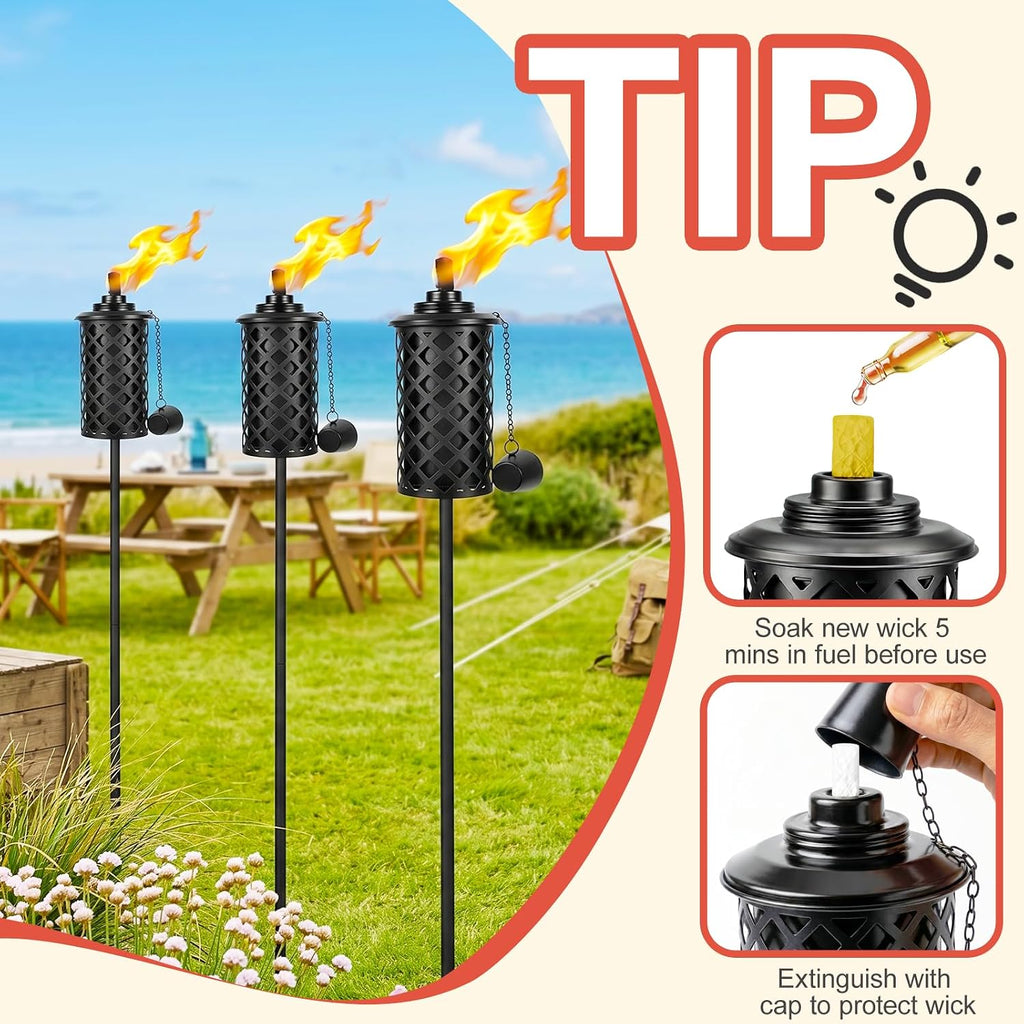 4 Pack Garden Torch, 16oz Outdoor Citronella Torches, 58-Inch Upgraded Citronella Torches with 5-Prong Grounded Stake, Metal Light Torches for Party Patio Pathway