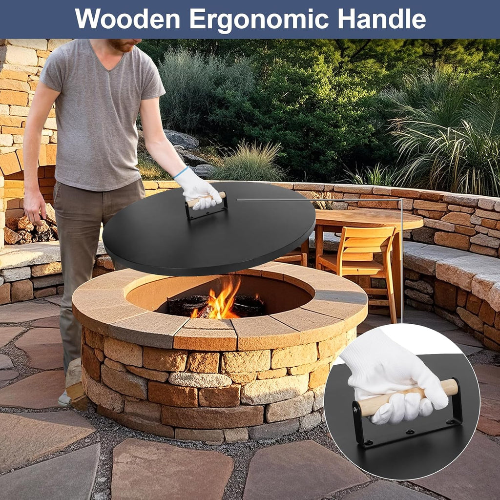 1MORE Fire Pit Lid Round 30"w/Handles,Firepit Cover,All-season Protective