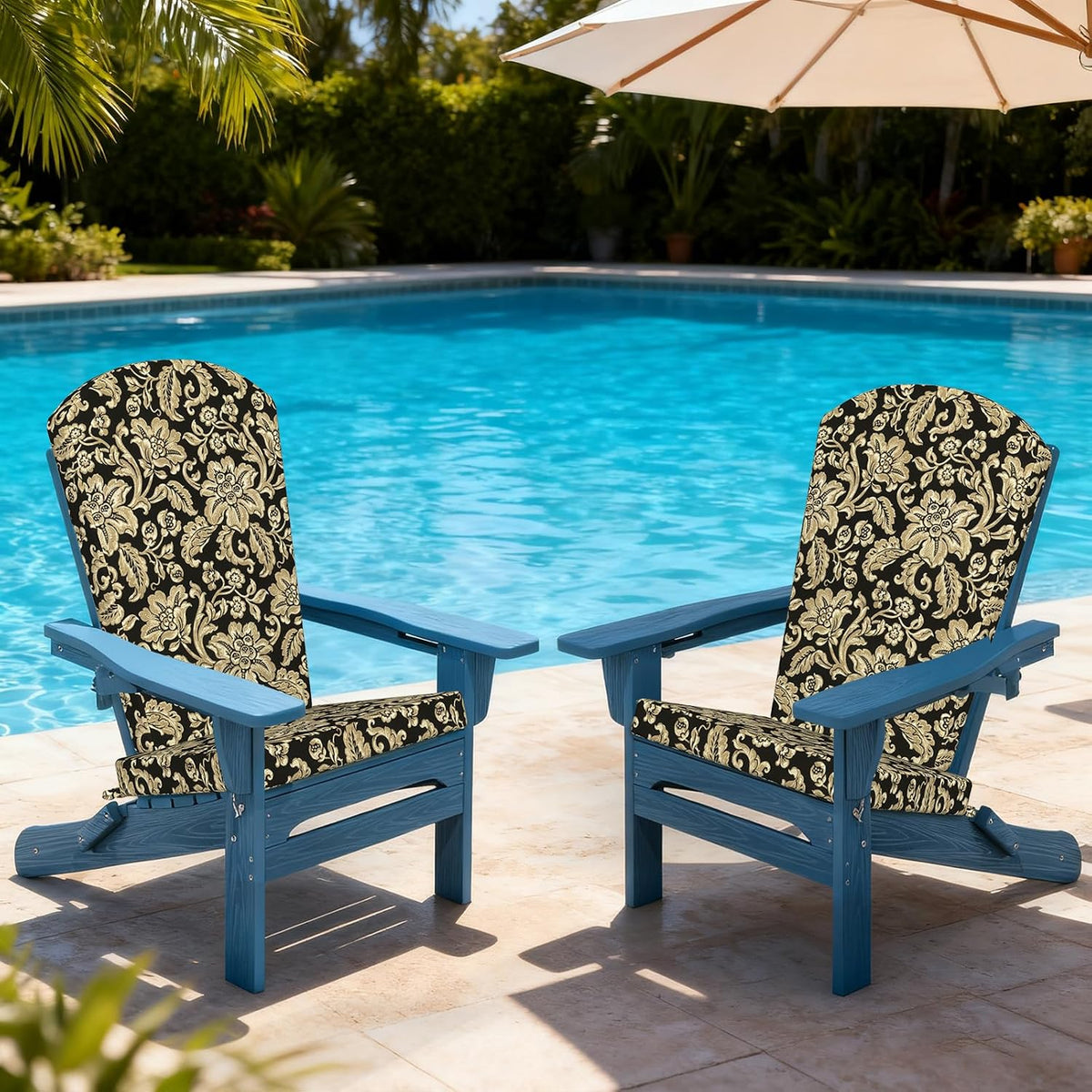 LVTXIII Adirondack Chair Cushions 48x20x2.5 Inch, Water Repellent, Fade Resistant, High Back Outdoor Rocking Chair Cushions for Patio Furniture, 2 Pack, Jacobean Black