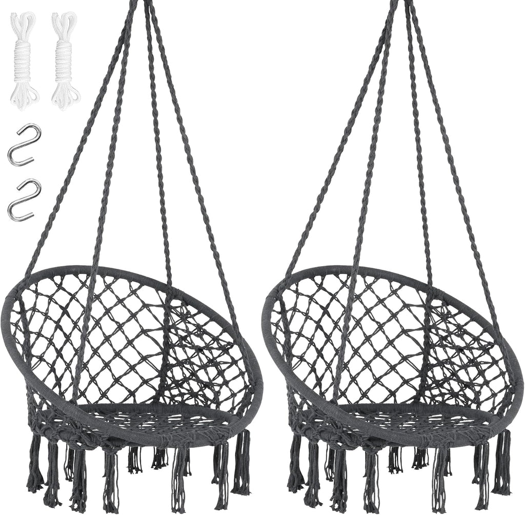 SUNCREAT Hammock Chair Hanging Macrame Swing, Pack of 2, Grey