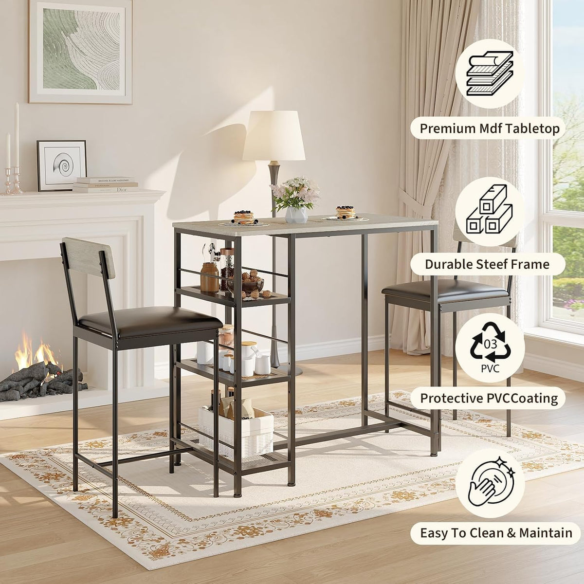 3-piece counter height dining set for 2, small, package contents