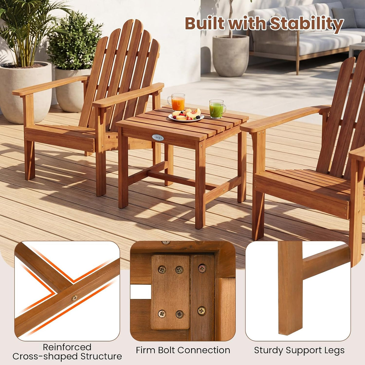 Tangkula Patio Acacia Wood Side Table, 17" Square End Table with Slatted Tabletop, Outdoor Wooden Accent Bistro Table for Backyard, Poolside, Garden, Porch, Indoor (Natural,1)
