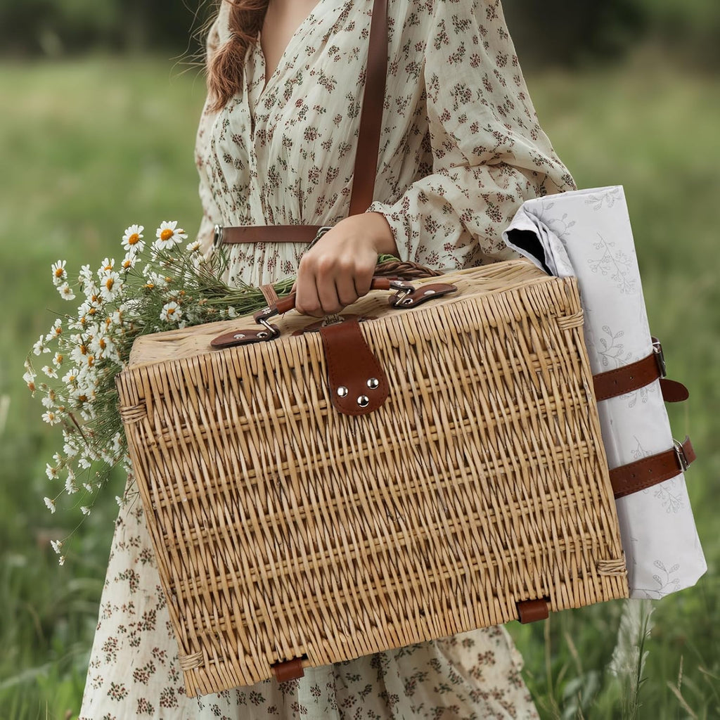 Picnic Basket for 2 Bridal Shower Wedding Gifts with Mr Mrs Wine Glasses