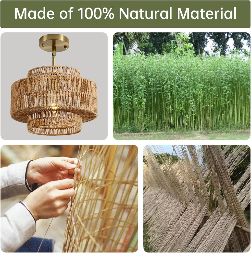 12.4" rattan pendant light for kitchen island, boho shown in use