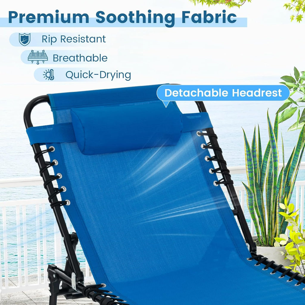 COSTWAY Folding Chaise Lounge Chair, Foldable Pool Lounger(1, Navy)