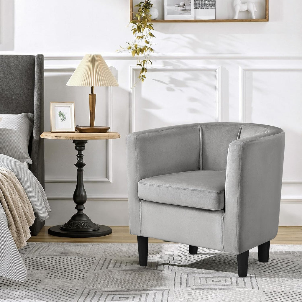 Yaheetech Barrel Accent Chair, Upholstered Modern Armchair, Gray