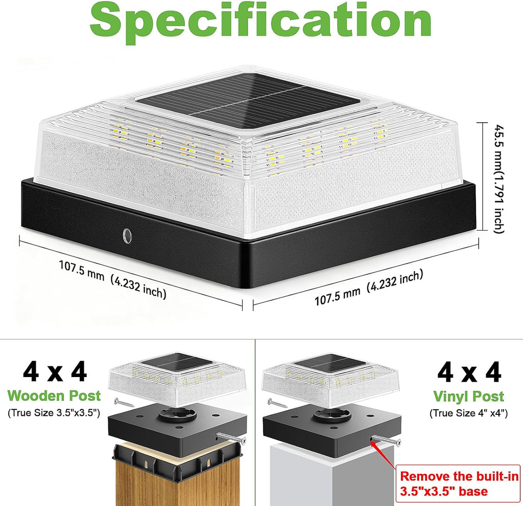 Brightever 3.5x3.5 4x4 Solar Post Cap Light Outdoor 12-Pack Black