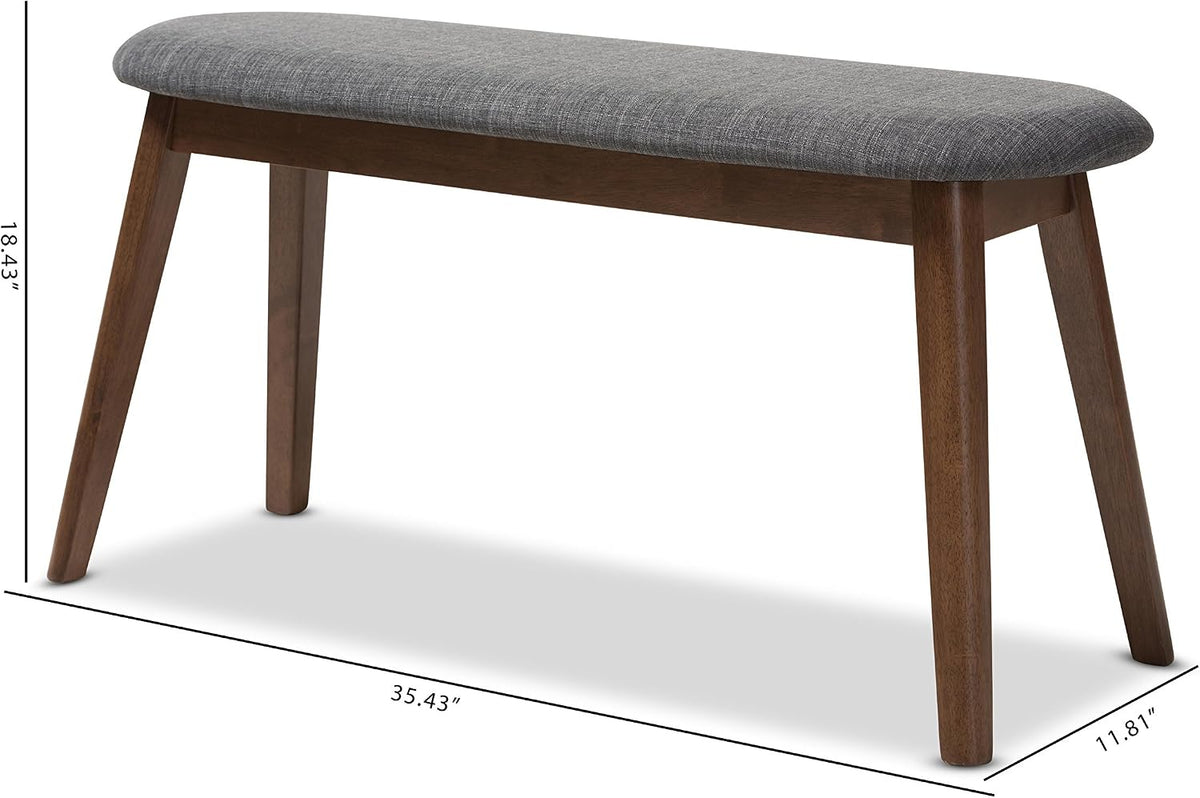 Baxton Studio Easton Mid-Century Modern Dark Grey Fabric Upholstered Walnut Finished Wood Bench