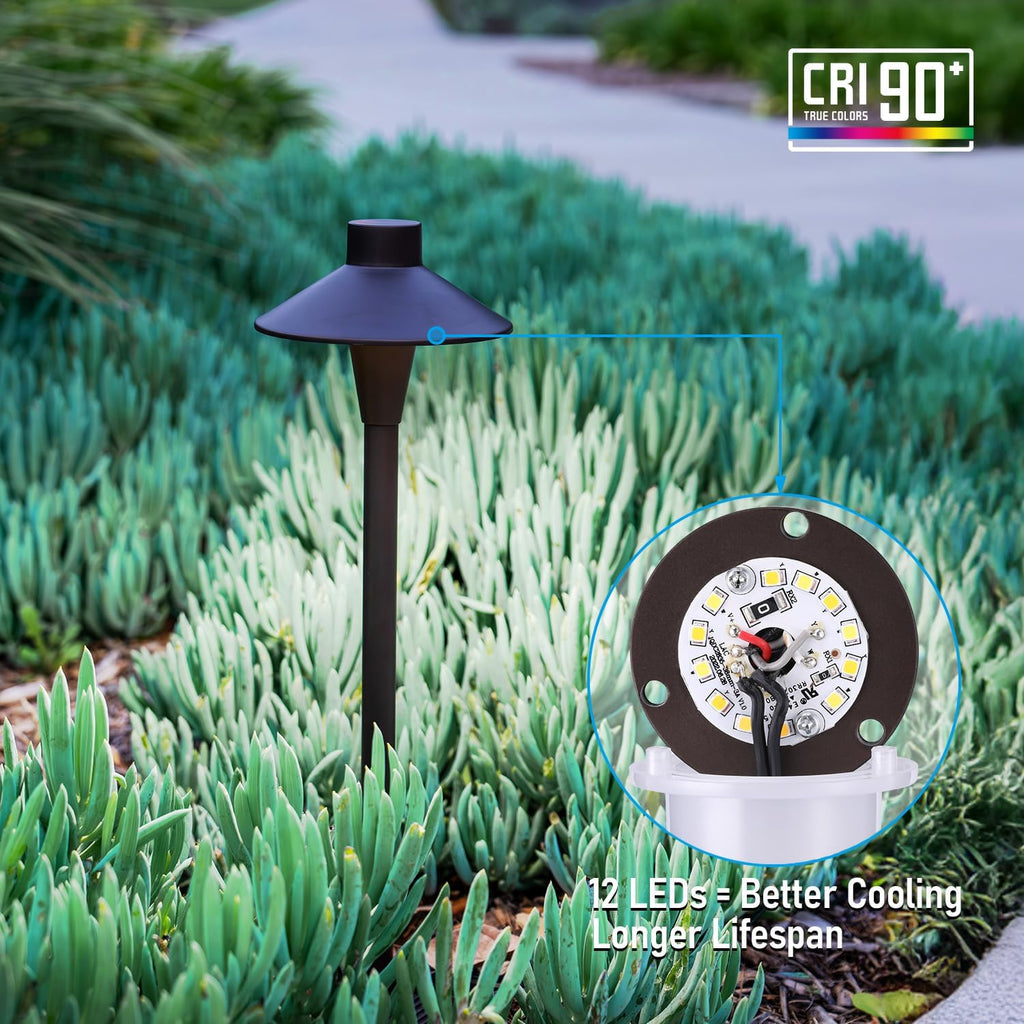 LEONLITE 6-Pack 5CCT Low Voltage LED Pathway Lights, Hat Shape Head