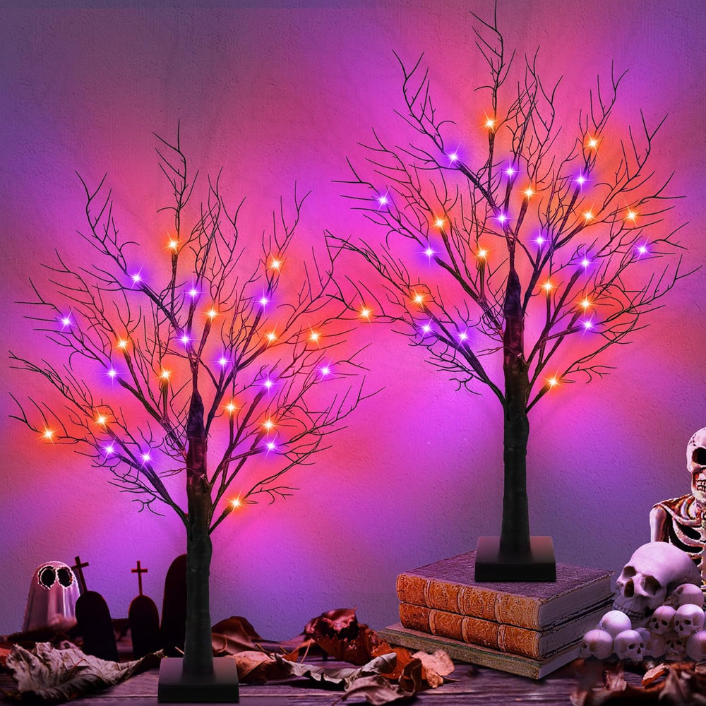 [Timer] 2 Pack Halloween Decorations Indoor, 24 Inch Halloween Tree with 24 O...