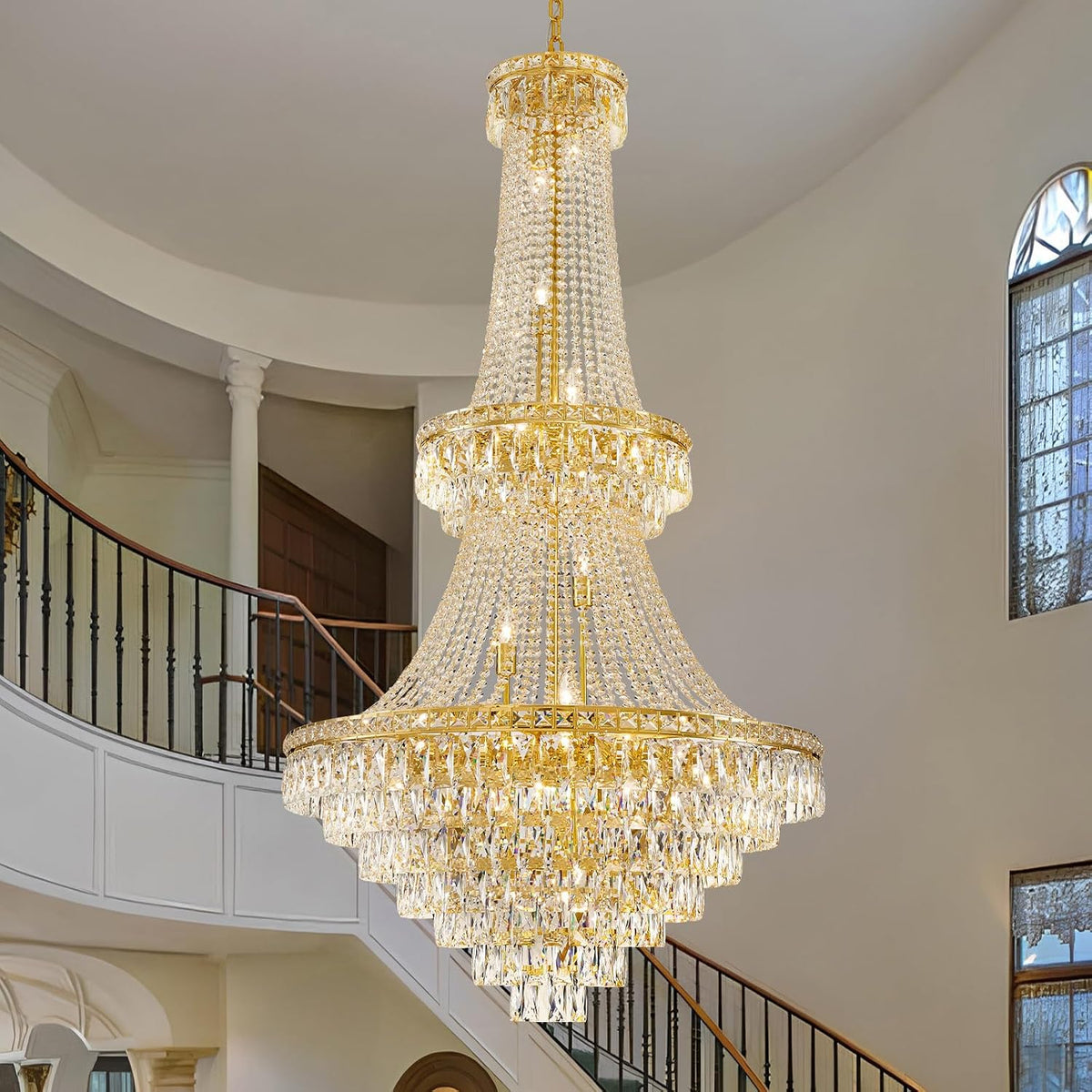 Large Gold Luxury Crystal Chandeliers 26 Lights Modern Chandelier for High Ceilings Crystal Pendant Light Fixture Foyer Staircase Hallway Entryway Banquet Hall Lobby 63" H x 30.7" D