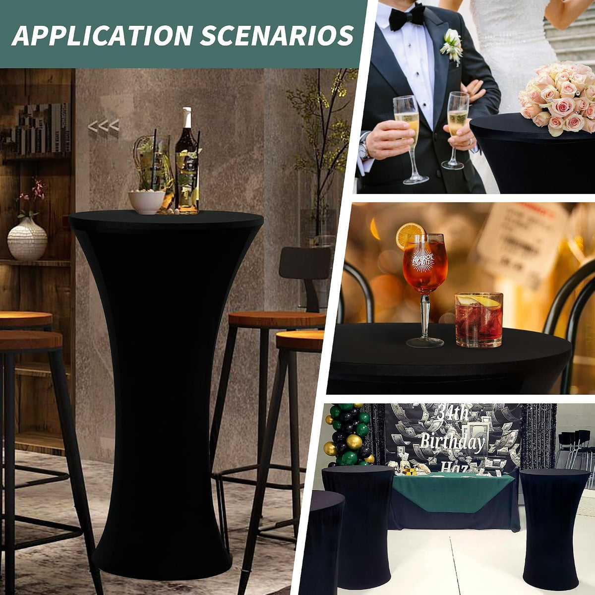 wolkemer 4pcs 24x43 inch fitted cocktail tablecloth, cocktail on a desk or shelf