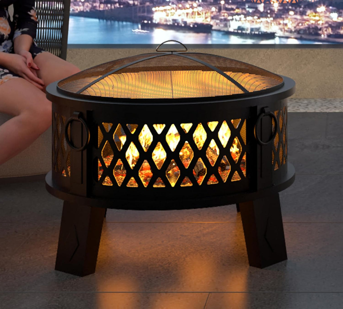 Fire Beauty 26in 2‑in‑1 Carbon Steel Fire Pit for Camping Backyard Patio