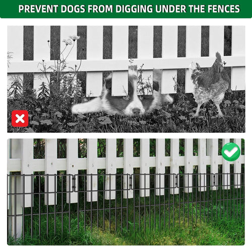 10 Panels Garden Fencing Animal Barrier, 17in (H) X 10.8ft (L) No Dig Dog Fence, 1.25 in Gap Fence Border for Dogs Rabbits, Rustproof Metal Decorative Fences Blocker for Outdoor, Yard, Patio