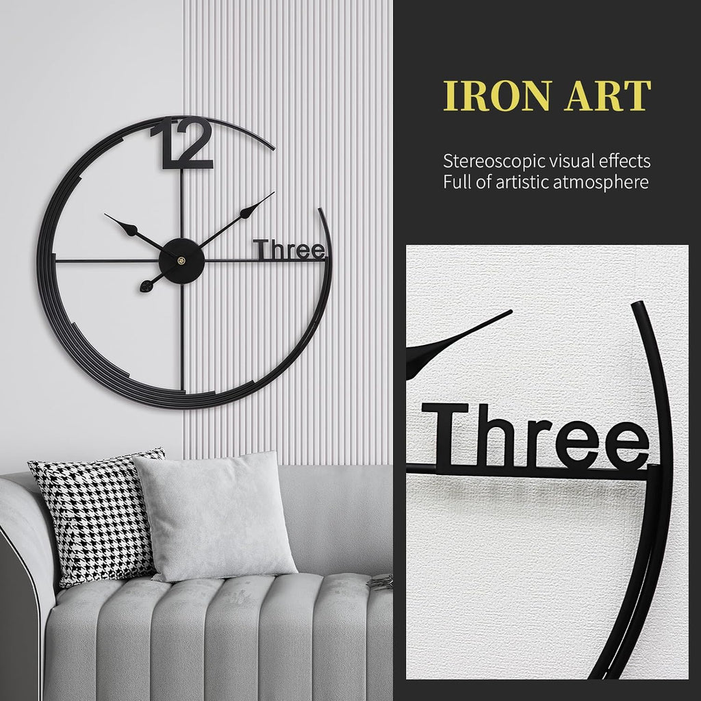 Large Wall Clock,Modern Minimalist Wall Clock Round Silent Non-Ticking Battery Operated Decorative Clocks for Living Room/Entryway/Kitchen/Bedroom/Office/Home Metal Wall Decor 24 inch