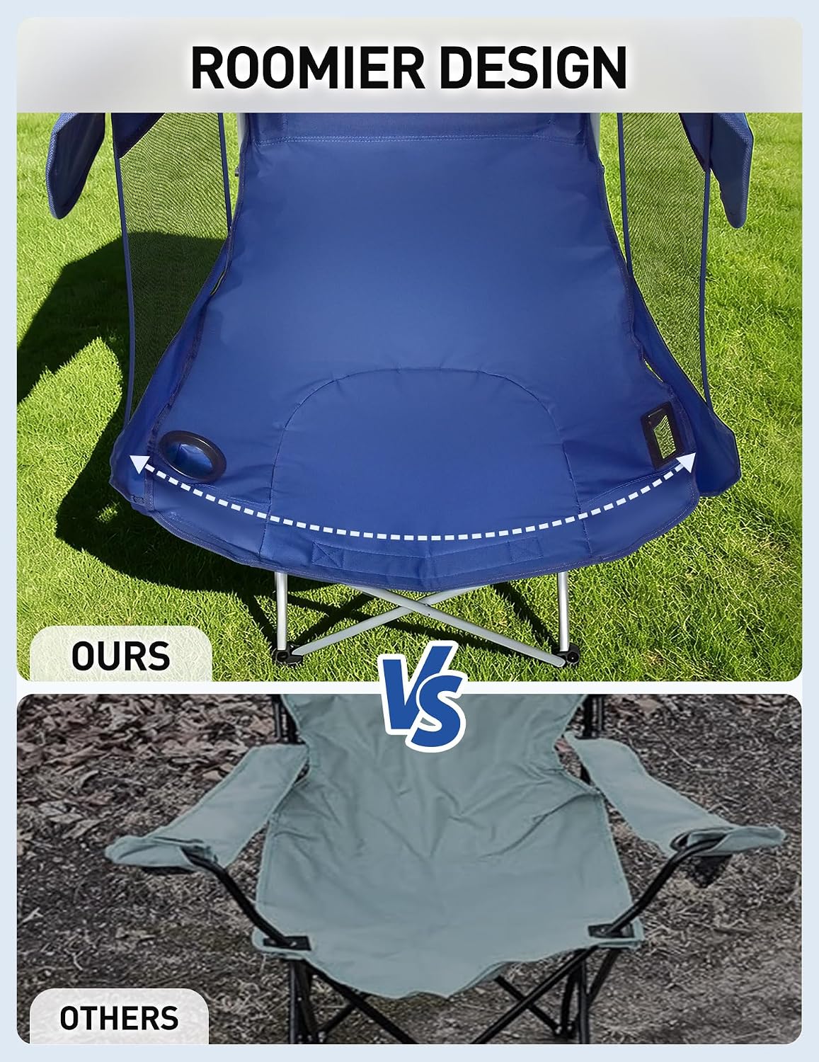 eo living oversized camping chair with canopy shade, side view