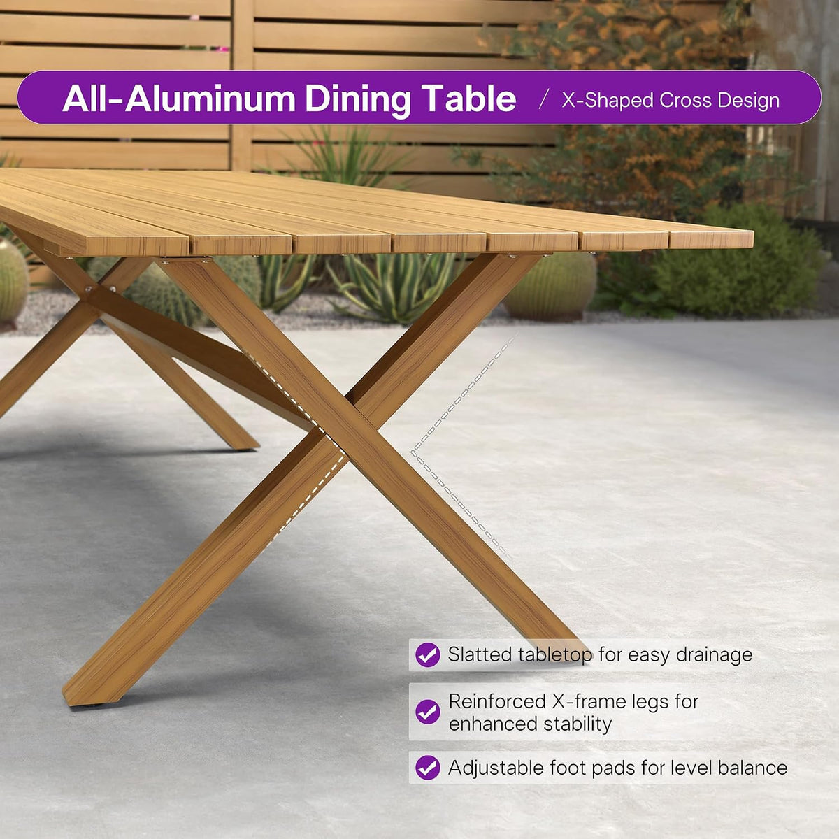 PURPLE LEAF Outdoor Dining Set for 8 Aluminum Table Set w/Cushions, Teak