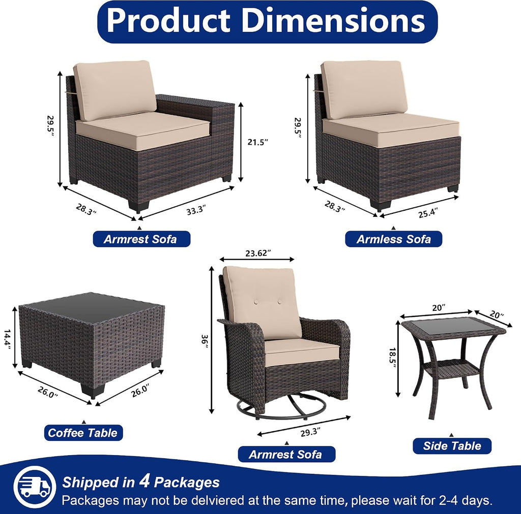9 Pieces Patio Furniture Set with 2 Swivel Chairs Patio Furniture Outdoor Sectional Sofas Outdoor Patio Conversation Set - Brown
