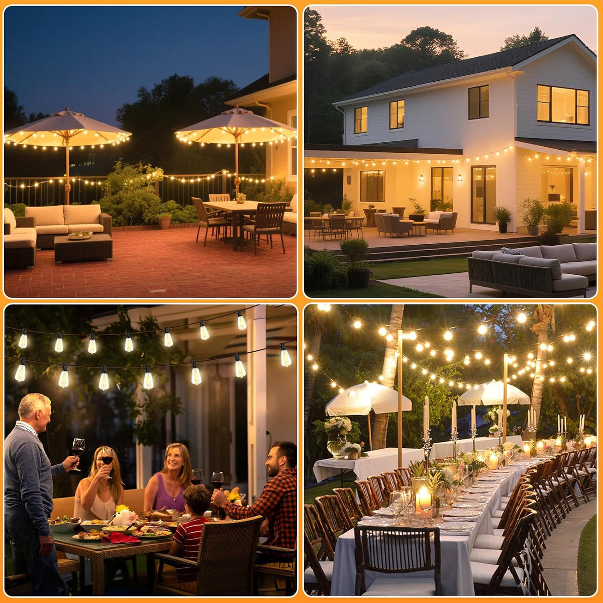 100FT Solar String Lights Outdoor Waterproof with 52 LED Edison Bulbs