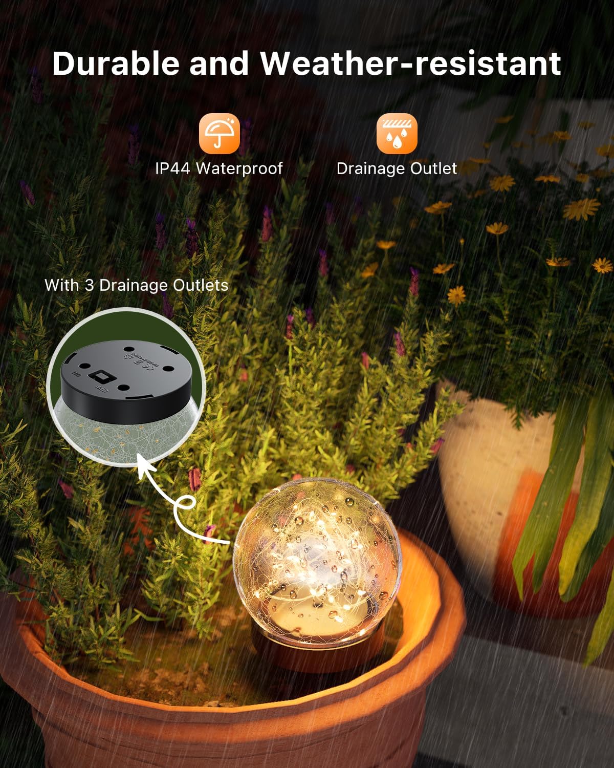 8 Pack 3.94" Warm White Solar Powered Crackle Glass Orb LED Lights