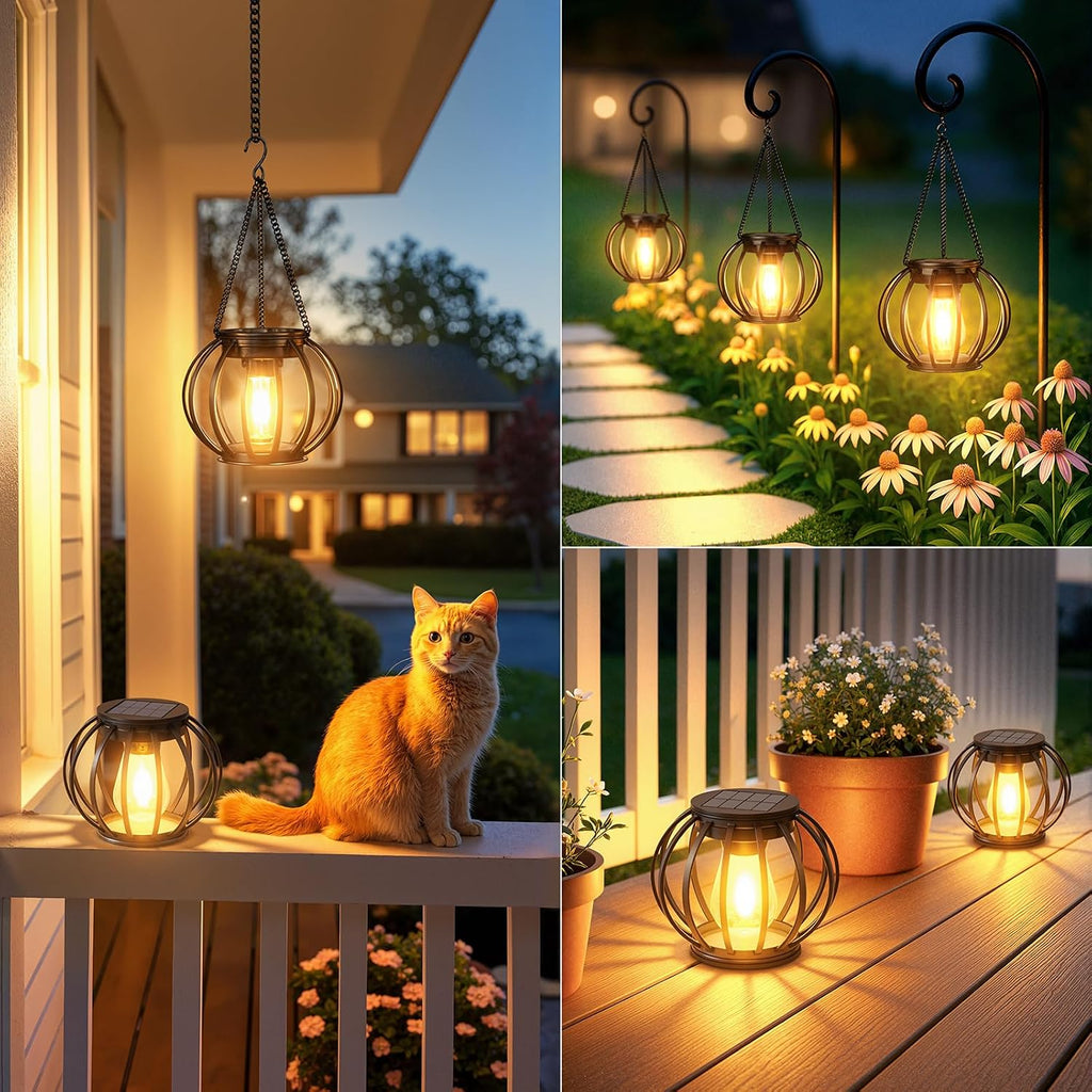 Hanging Solar Lanterns Outdoor Waterproof: 4 Pack Metal Garden Patio Lights