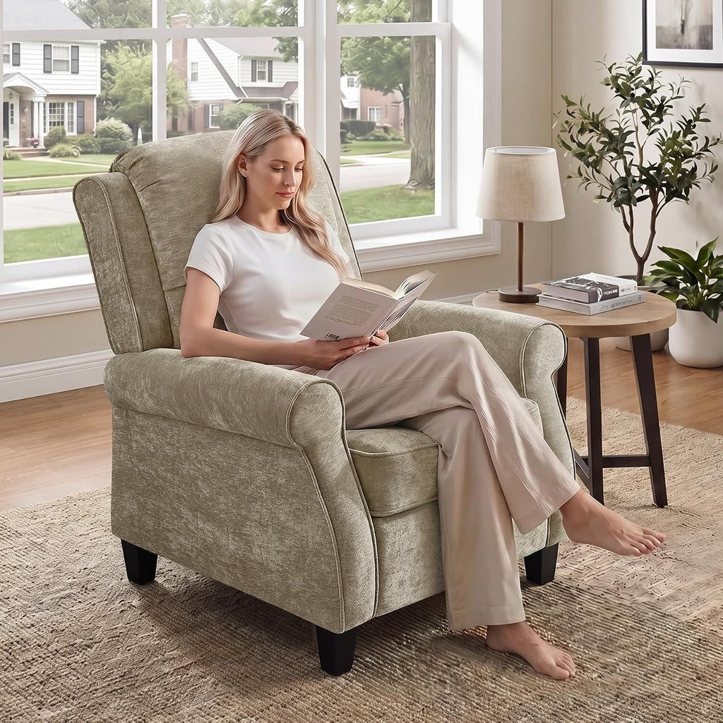 34.6" W Push Back Recliner Chair Set of 2, Chenille Camel
