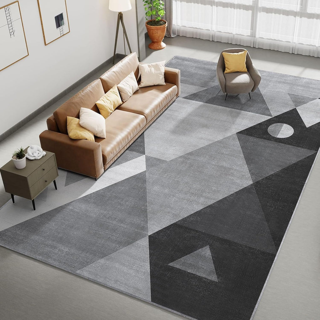 HOMFINE Washable Modern Area Rug - Geometric Style 10x13.9 Rugs for Living Room, Bedroom, Machine Washable Rug Soft Non Slip Non Shedding Area Rug - Grey, 10'x13.9'
