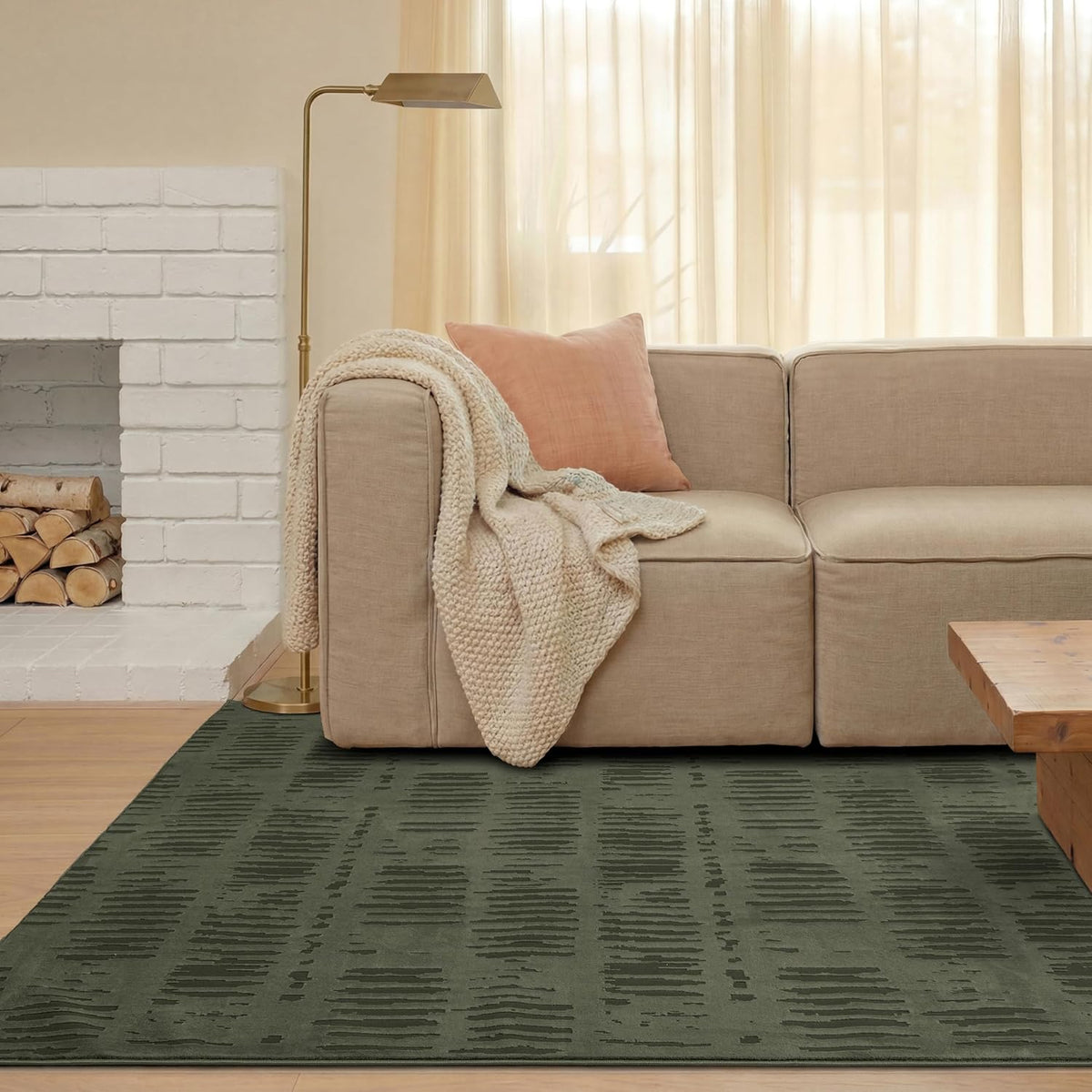 Revival Rugs Shell 7'x9' Area Rugs - Washable, Medium Pile, Green