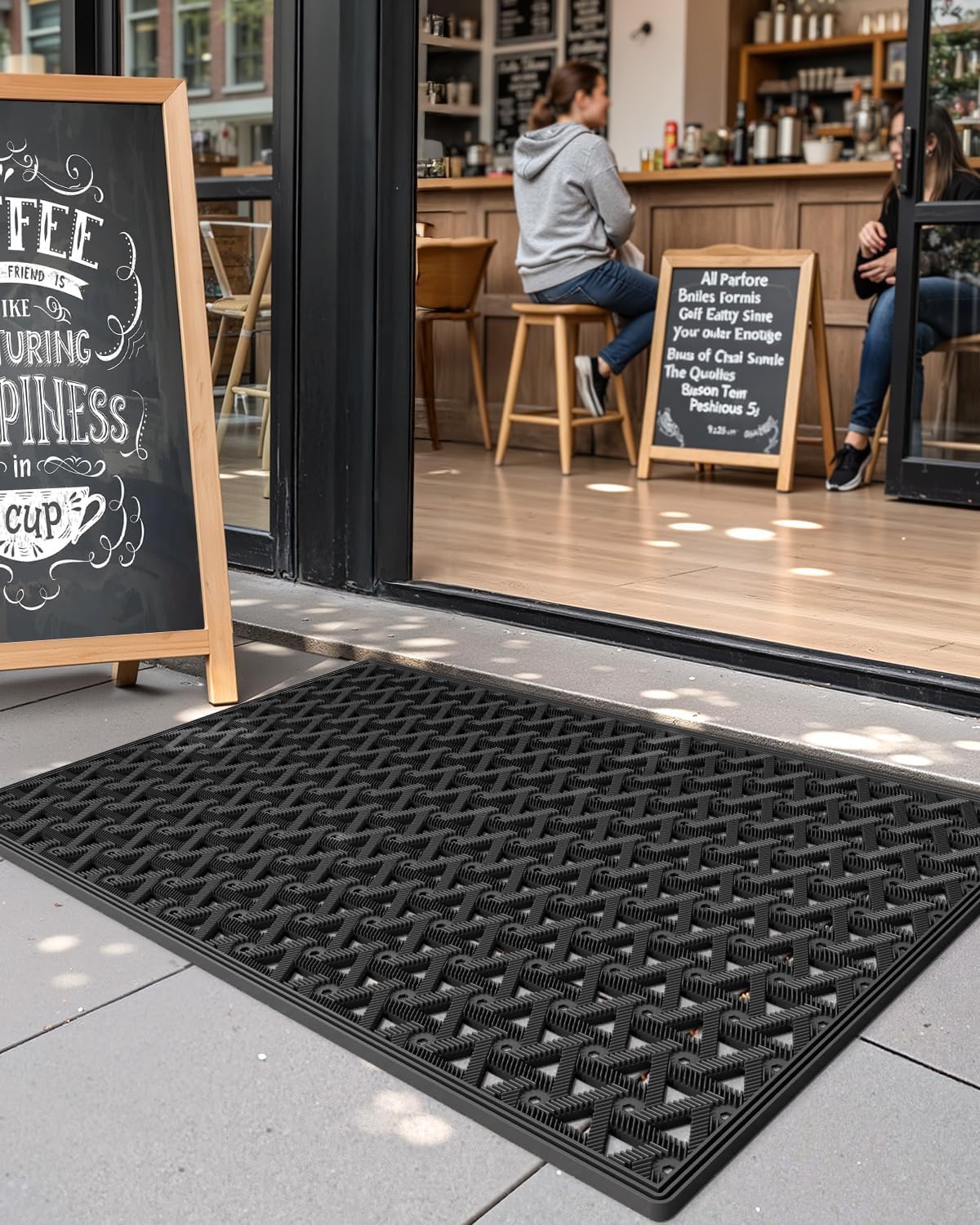 Color&Geometry Door Mat Outside Entrance with Drainage, 24"X36" Black
