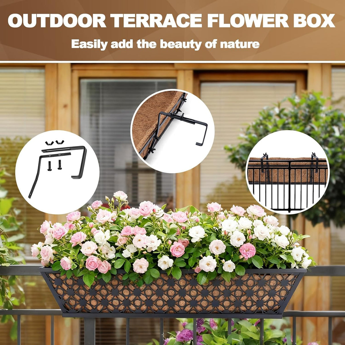 24 Inch Railing Planter Box Outdoor Deck Railing Flower Boxes