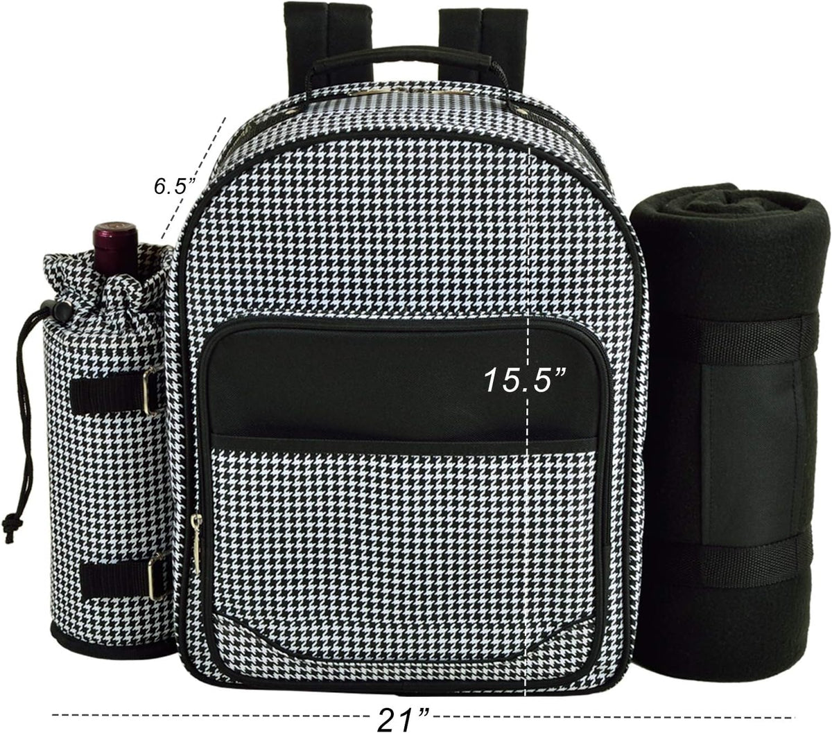 Picnic at Ascot Original Equipped Backpack for 4 with Blanket - Extra Bonus Cooler - Designed & Assembled in California - Houndstooth