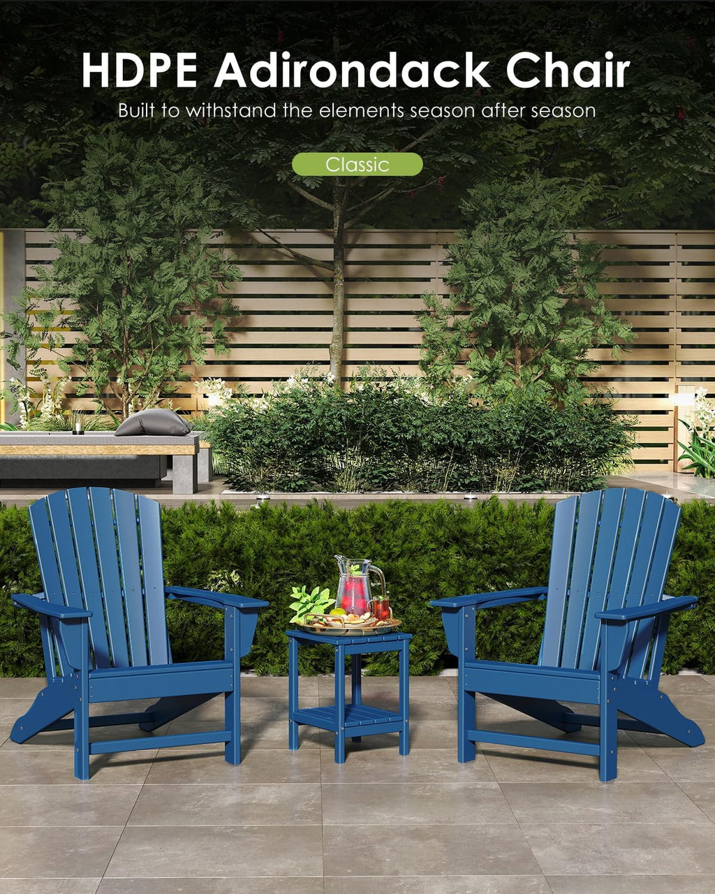 GREENVINES Oversized Adirondack Chairs Set of 6, All Weather HDPE, Blue
