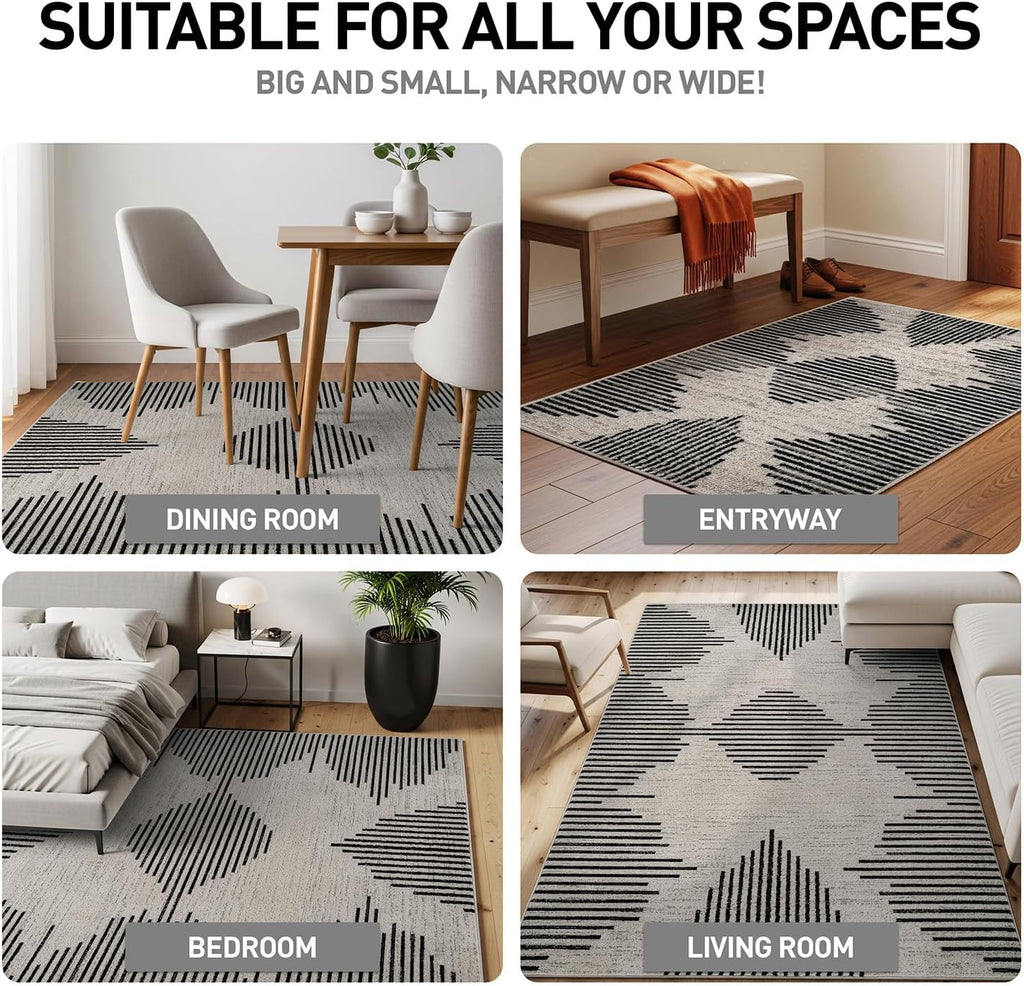 Modern Abstract Indoor Runner Rug Cream 2'3" x 12'