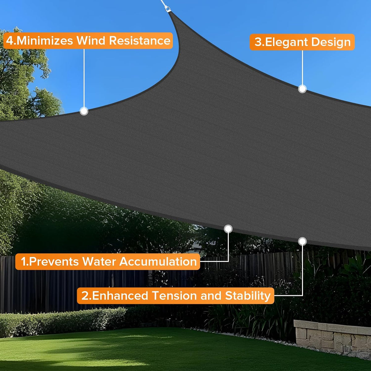 Artpuch Sun Shade Sail 20'X20' Dark Grey Rectangle