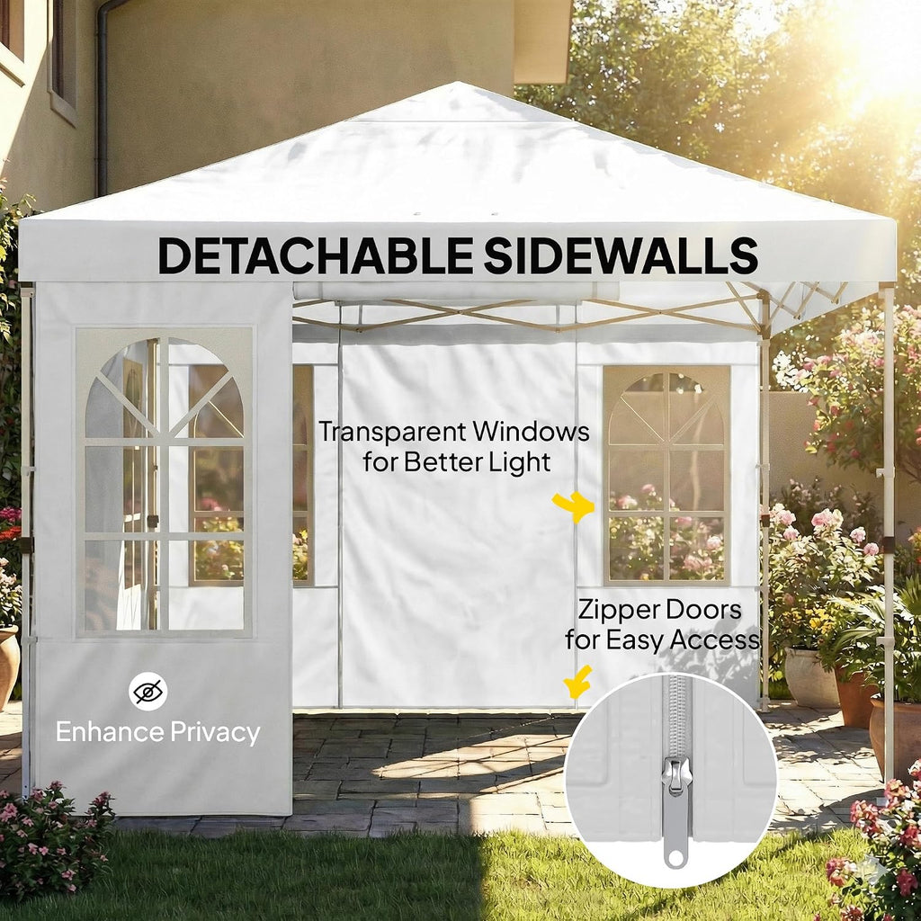 Outsunny 9.6 x 9.6 ft Pop Up Canopy Tent with Sidewalls UPF50+, White