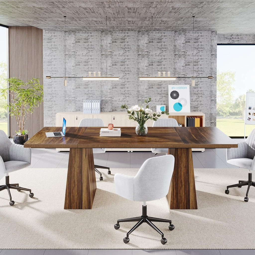 Tribesigns Dining Table for 6, Farmhouse Rectangular, Rustic Brown, 63" L x 31.5" W x 30" H